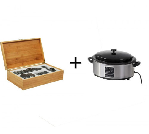 Нагреватель для камней HSH6+Набор массажных камней из базальта в коробке из бамбука (36 шт.)