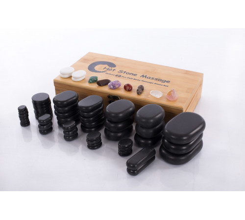 Нагреватель для камней HSH18+Набор массажных камней из базальта в коробке из бамбука (60шт.) H60TC