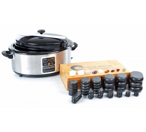 Нагреватель для камней HSH6+Набор массажных камней из базальта в коробке из бамбука (45шт.) H45TC2