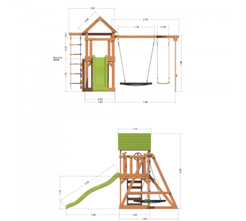 Детский игровой комплекс UNIX Kids (6 in 1) Light Green
