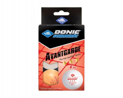 Мячики для н/тенниса DONIC AVANTGARDE 3* 40+, 6 штук, белый + оранжевый